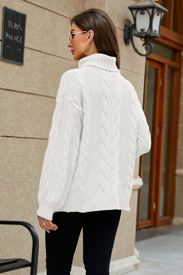 Cable-Knit Turtleneck Sweater - Femme Allure