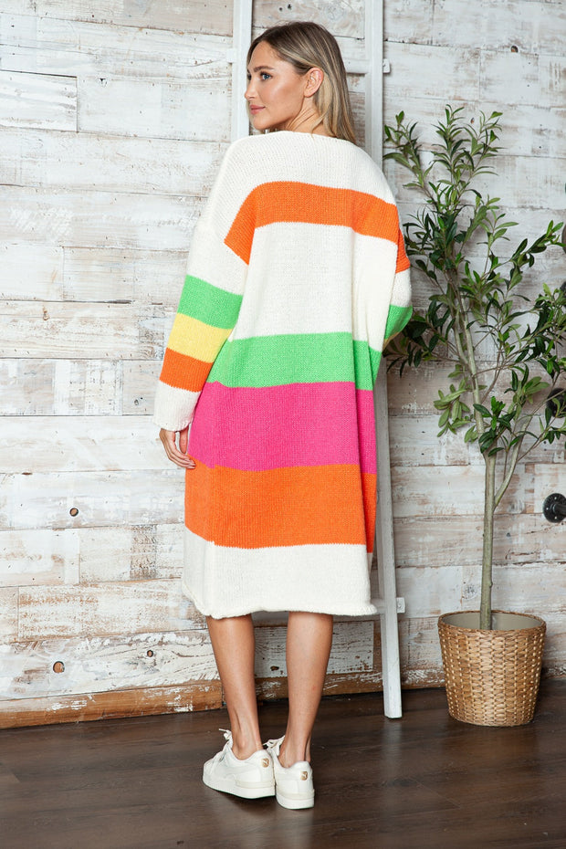 Color Block V-Neck Long Sleeve Sweater Dress - Femme Allure