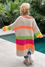 Color Block V-Neck Long Sleeve Sweater Dress - Femme Allure