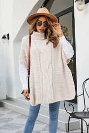 Cable-Knit Turtleneck Slit Sweater - Femme Allure