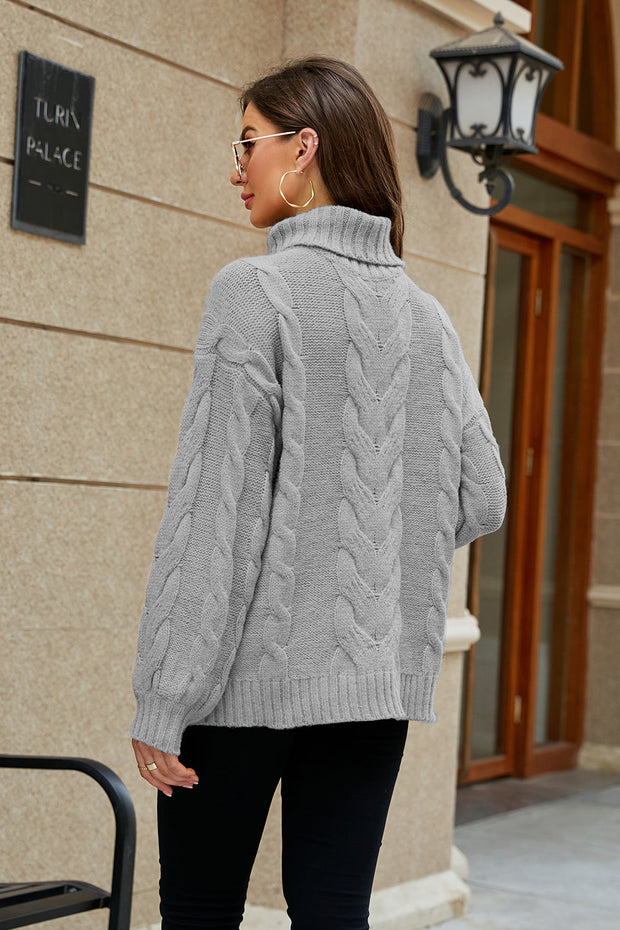Cable-Knit Turtleneck Sweater - Femme Allure
