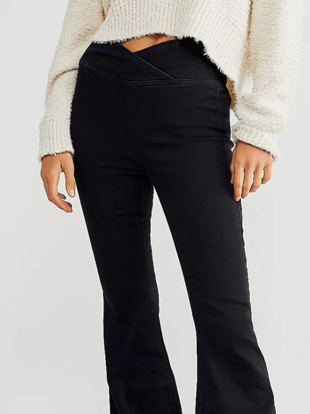 Asymmetric Waist Flare Jeans - Femme Allure