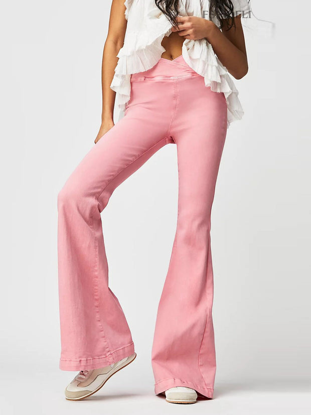 Asymmetric Waist Flare Jeans - Femme Allure