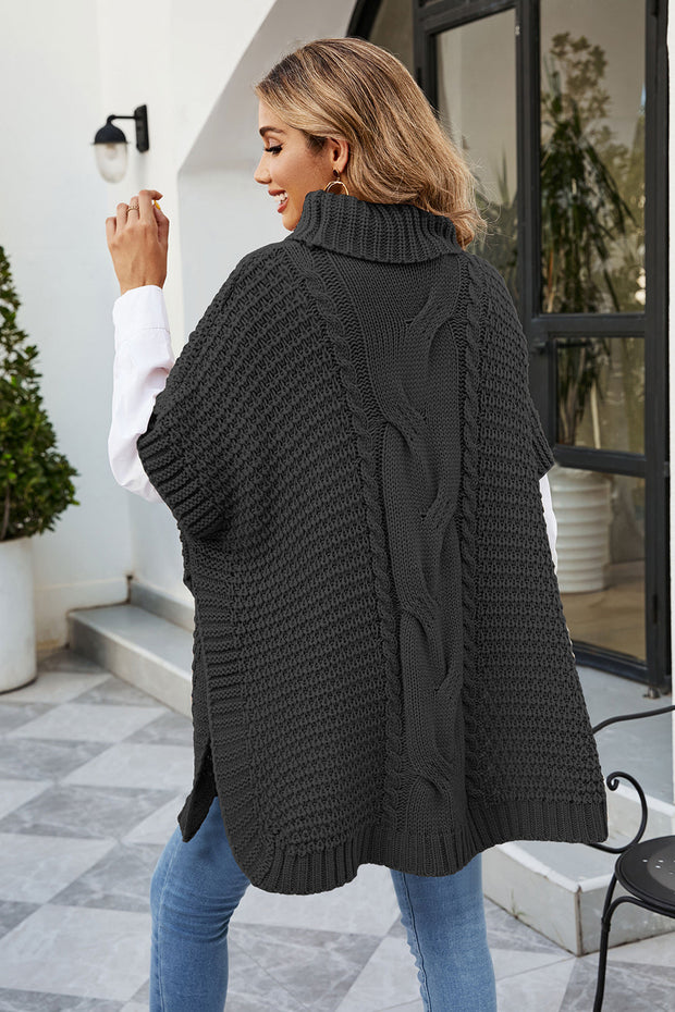 Cable-Knit Turtleneck Slit Sweater - Femme Allure