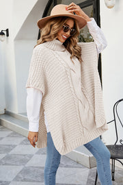 Cable-Knit Turtleneck Slit Sweater - Femme Allure