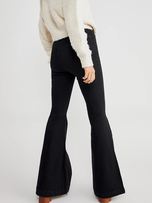 Asymmetric Waist Flare Jeans - Femme Allure