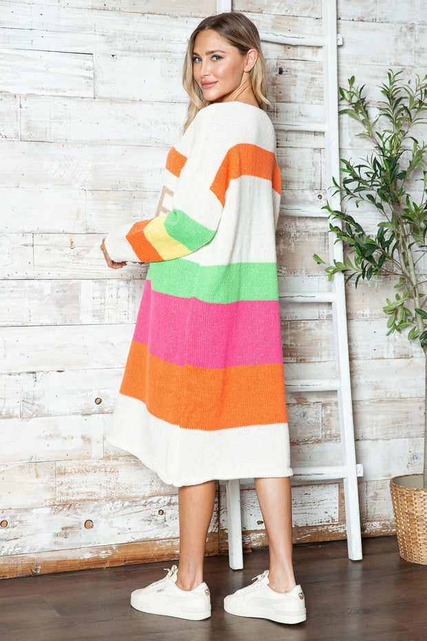 Color Block V-Neck Long Sleeve Sweater Dress - Femme Allure