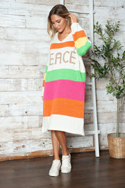 Color Block V-Neck Long Sleeve Sweater Dress - Femme Allure