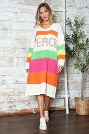 Color Block V-Neck Long Sleeve Sweater Dress - Femme Allure