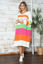 Color Block V-Neck Long Sleeve Sweater Dress - Femme Allure