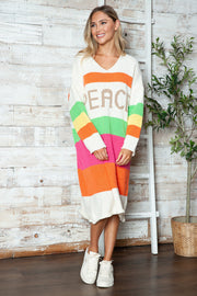 Color Block V-Neck Long Sleeve Sweater Dress - Femme Allure