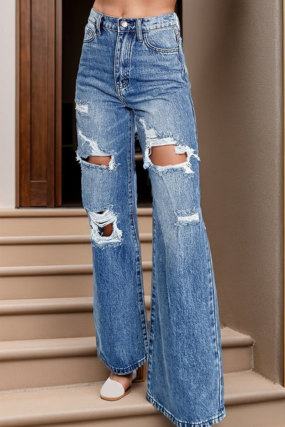Distressed High Waist Bootcut Jeans - Femme Allure