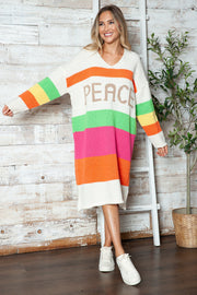 Color Block V-Neck Long Sleeve Sweater Dress - Femme Allure