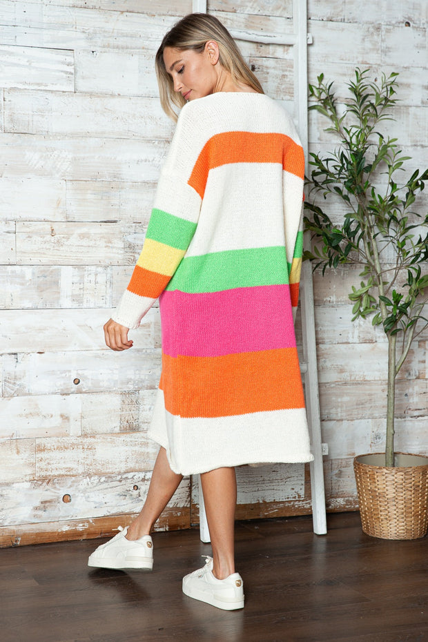 Color Block V-Neck Long Sleeve Sweater Dress - Femme Allure