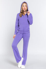 ACTIVE BASIC French Terry Zip Up Hoodie and Drawstring Pants Set - Femme Allure