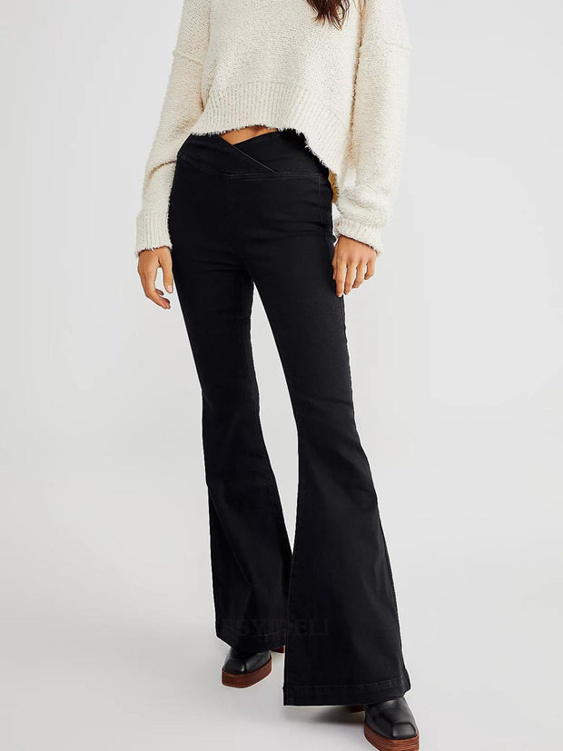 Asymmetric Waist Flare Jeans - Femme Allure