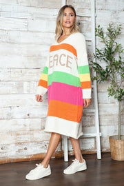 Color Block V-Neck Long Sleeve Sweater Dress - Femme Allure
