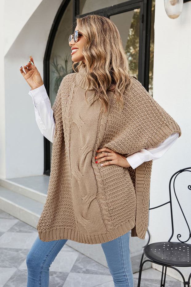 Cable-Knit Turtleneck Slit Sweater - Femme Allure