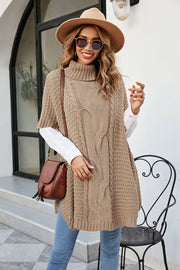 Cable-Knit Turtleneck Slit Sweater - Femme Allure