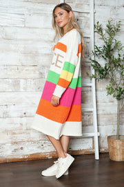 Color Block V-Neck Long Sleeve Sweater Dress - Femme Allure