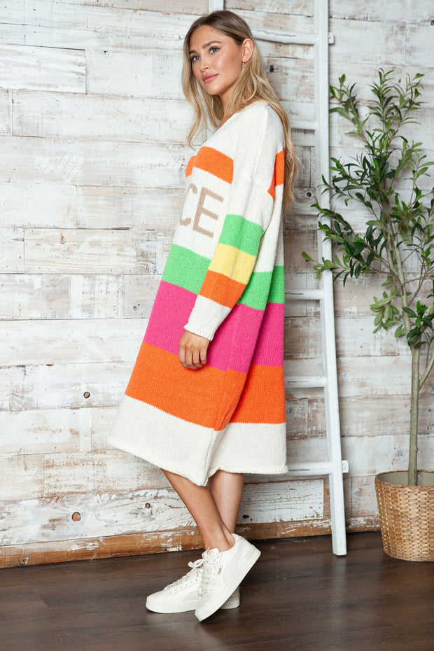 Color Block V-Neck Long Sleeve Sweater Dress - Femme Allure