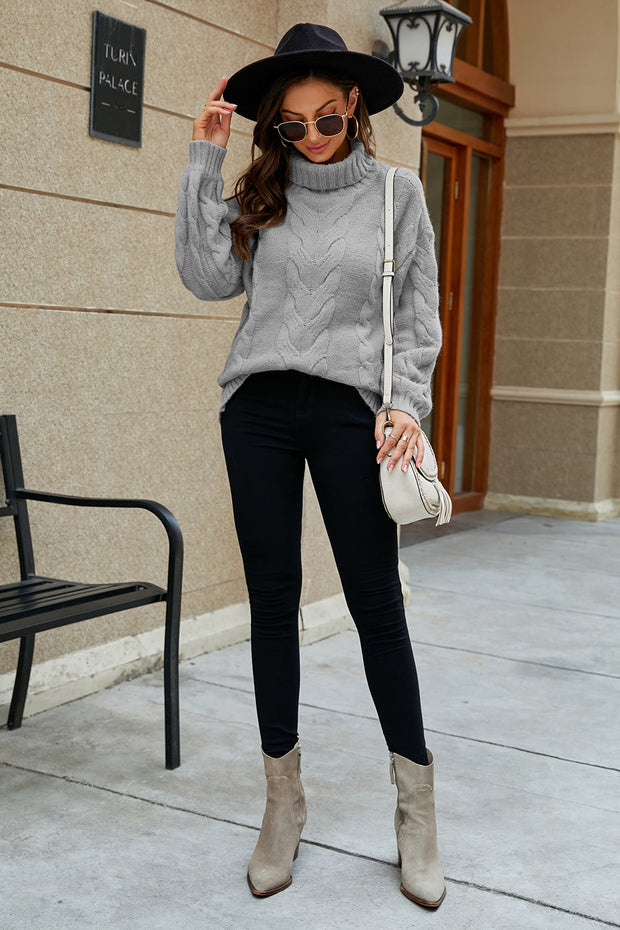 Cable-Knit Turtleneck Sweater - Femme Allure
