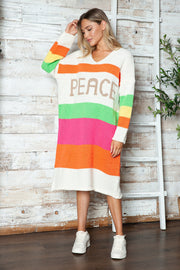 Color Block V-Neck Long Sleeve Sweater Dress - Femme Allure