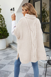 Cable-Knit Turtleneck Slit Sweater - Femme Allure