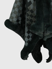 Checkered Faux Fur Trim Poncho - Femme Allure